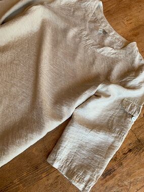 Focus Classic Crewneck Linen-Blend Blouse in Light Beige